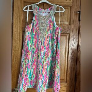 🦄 HTF Lilly Pulitzer Cadence silk dress 🦄Large “dripping in jewels”